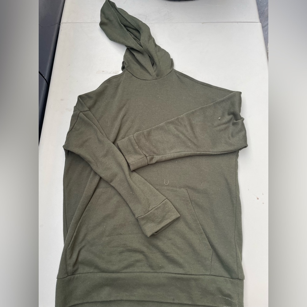 ONE CLOTHING OLIVE GREEN SWEATER HOODIE DRESS WITH SHOULDERS CUT OUT
